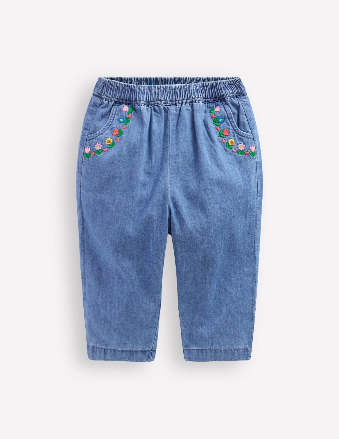 Embroidered Chambray Trousers-Embroidered Denim - Image 1