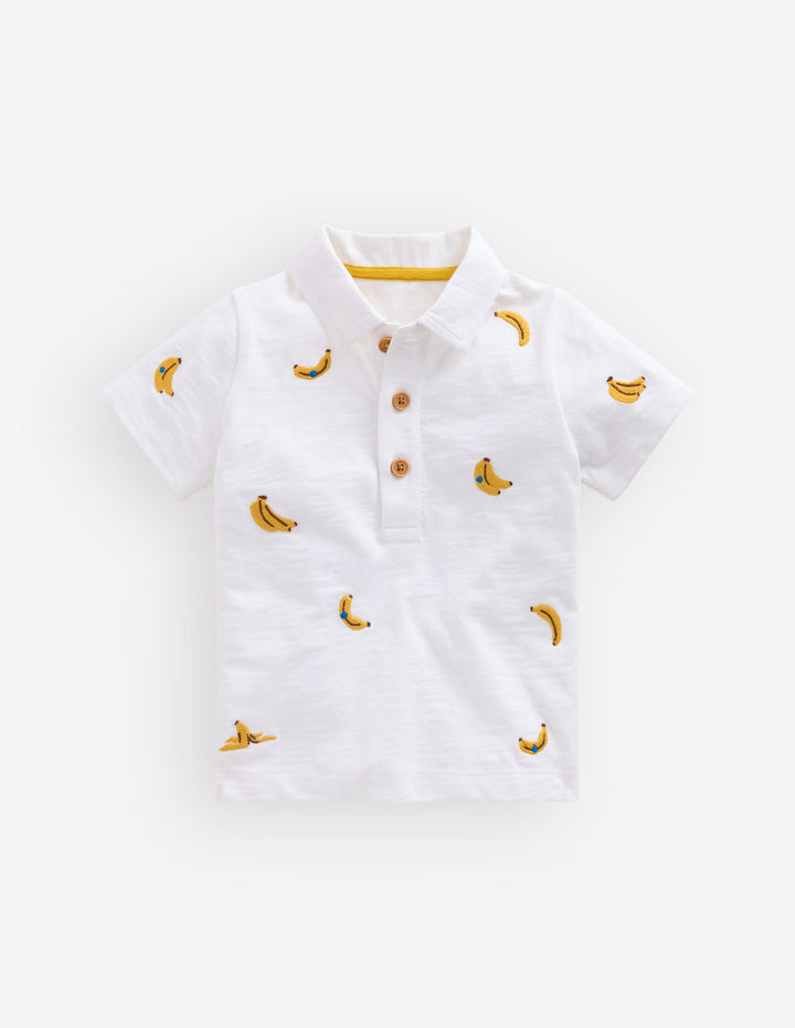 Embroidered Polo-Ivory Bananas