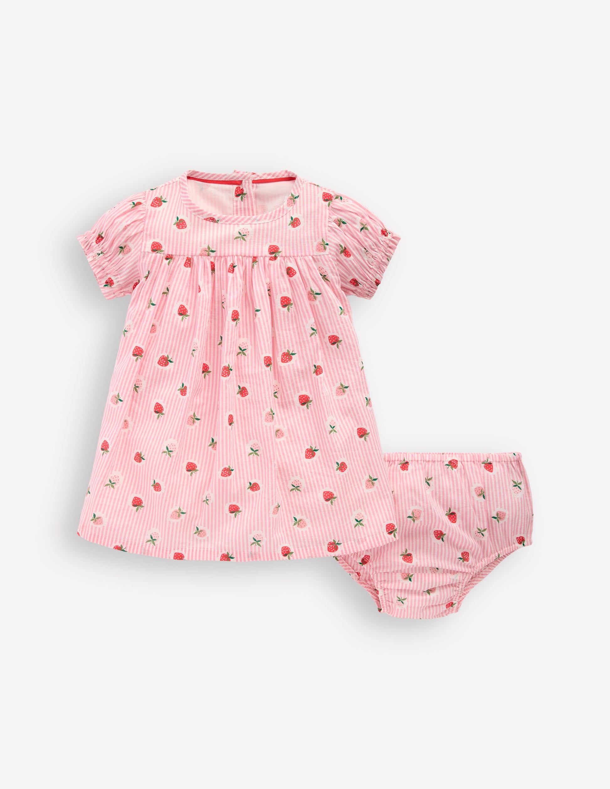 Gathered Woven Dress-Pink Strawberry Stripe-1