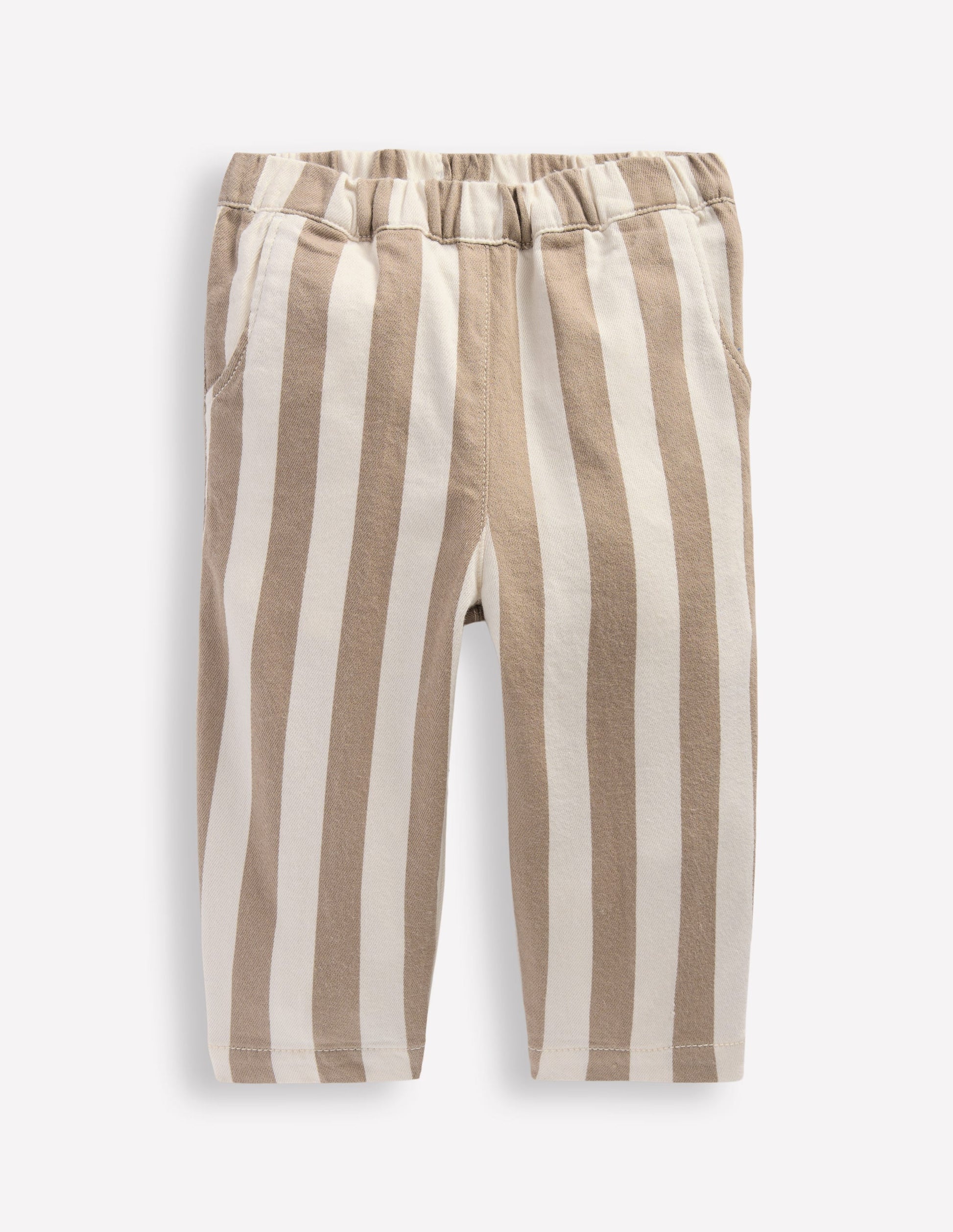 Cotton Pull-on Trousers-Neutral Stripe-1