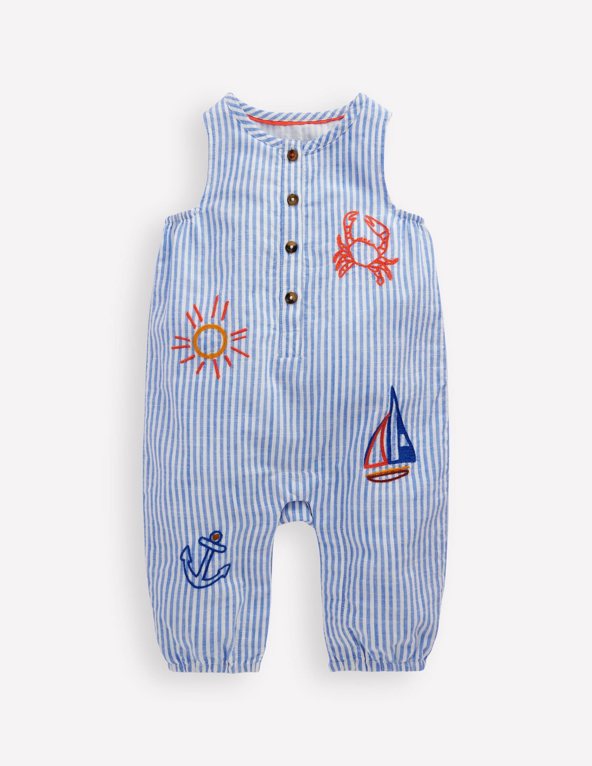 Button Down Romper-Glacier Blue Ocean Embroidery-1