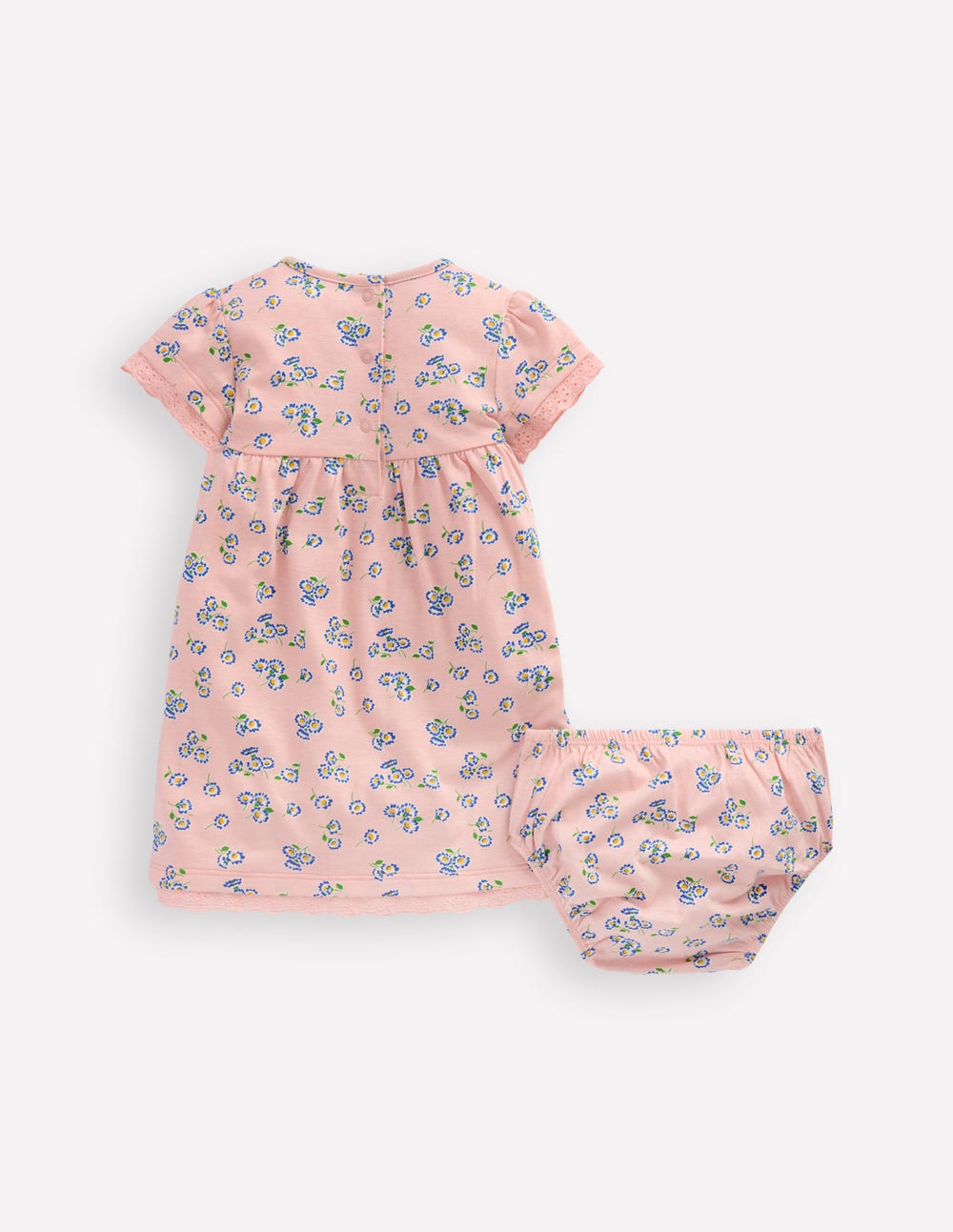 Broderie Trim Jersey Dress-Pink Ditsy Floral-2