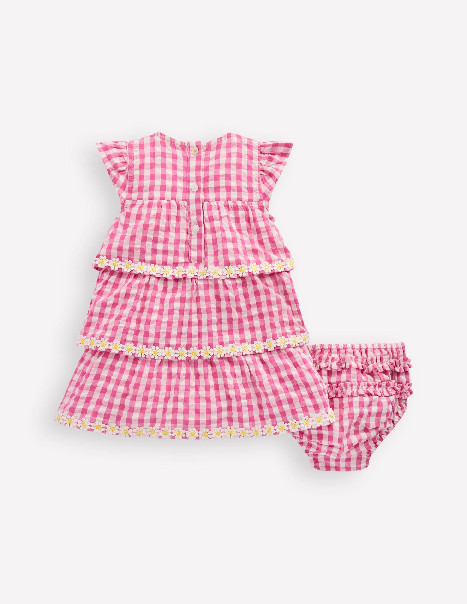 Tiered Woven Dress-Pink Gingham Daisies-2