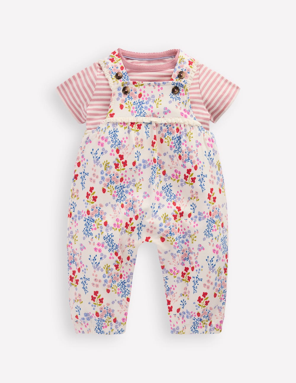 Short Sleeve Jersey Dungarees-Ivory Ditsy Meadow - Image 1