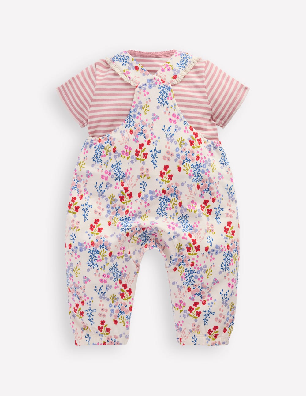 Short Sleeve Jersey Dungarees-Ivory Ditsy Meadow-2