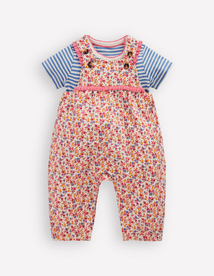 Short Sleeve Jersey Dungarees-Pink Ditsy Floral