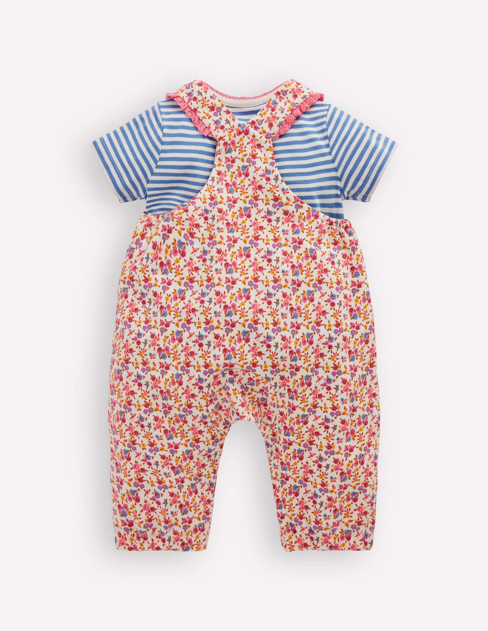 Short Sleeve Jersey Dungarees-Pink Ditsy Floral-2