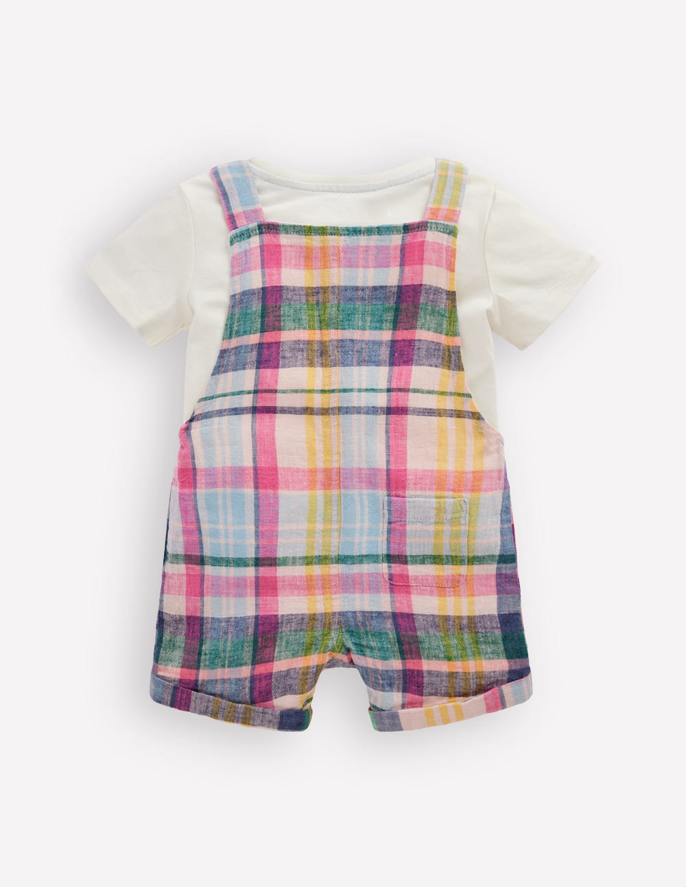 Short Woven Dungarees Set-Madras Check - Image 2