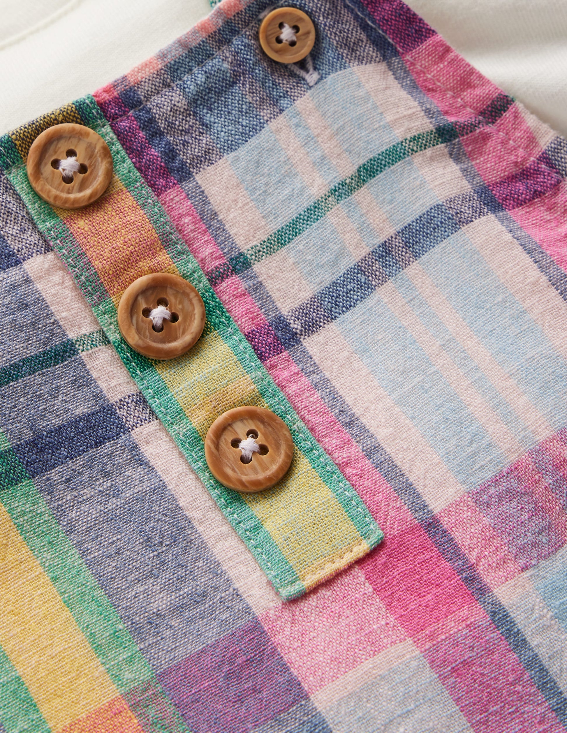 Short Woven Dungarees Set-Madras Check-3