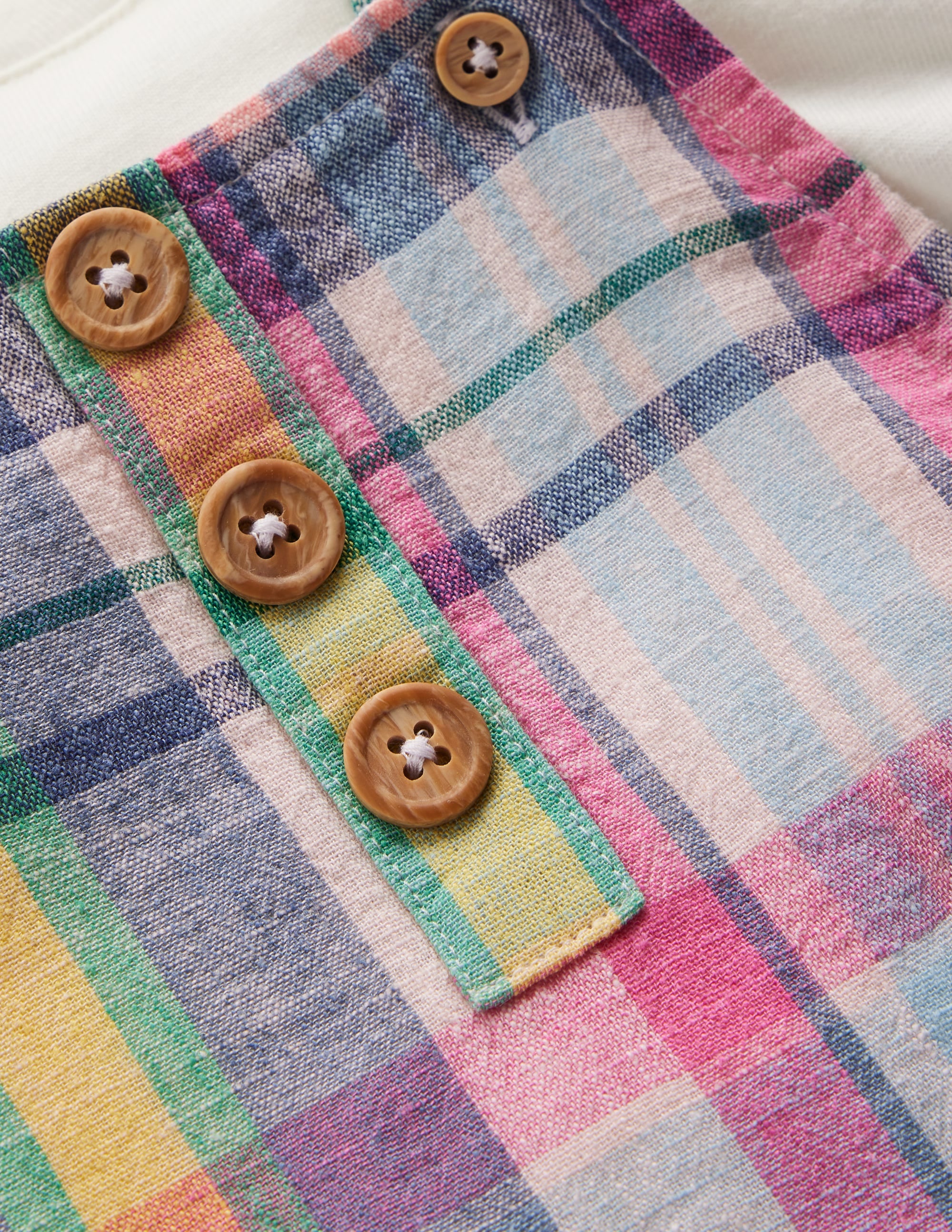 Short Woven Dungarees Set-Madras Check - Image 3