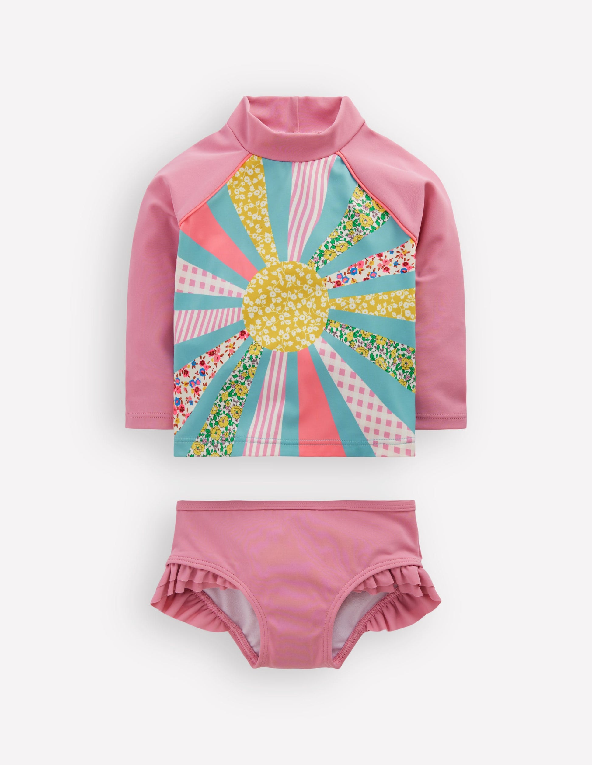 Logo Rash Vest Set-Pink Patchwork Sun-1