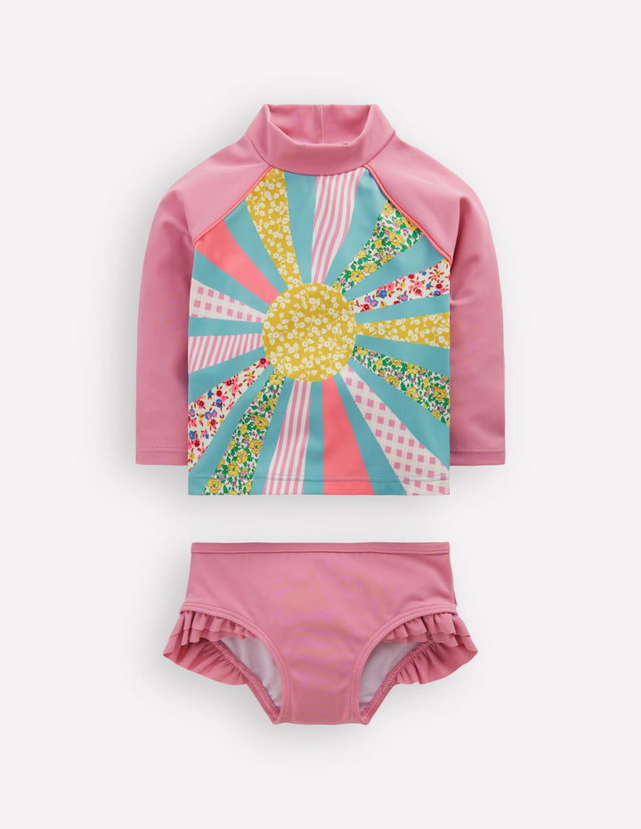 Logo Rash Vest Set-Pink Patchwork Sun
