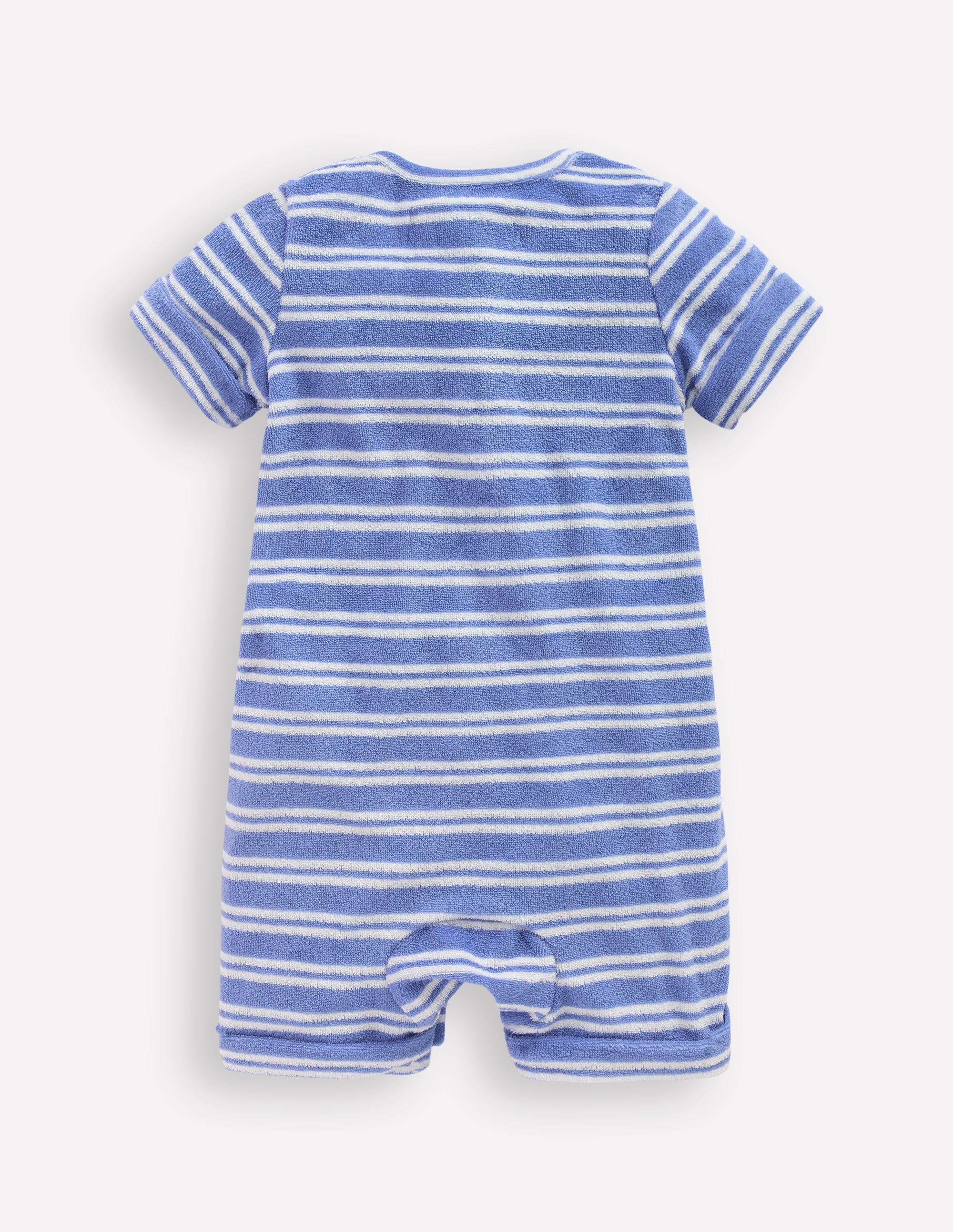 Short Sleeve Towelling Romper-Blue Stripe - Image 2