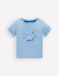 Short Sleeve Logo T-shirt-Blue Turtle Chain Stitch