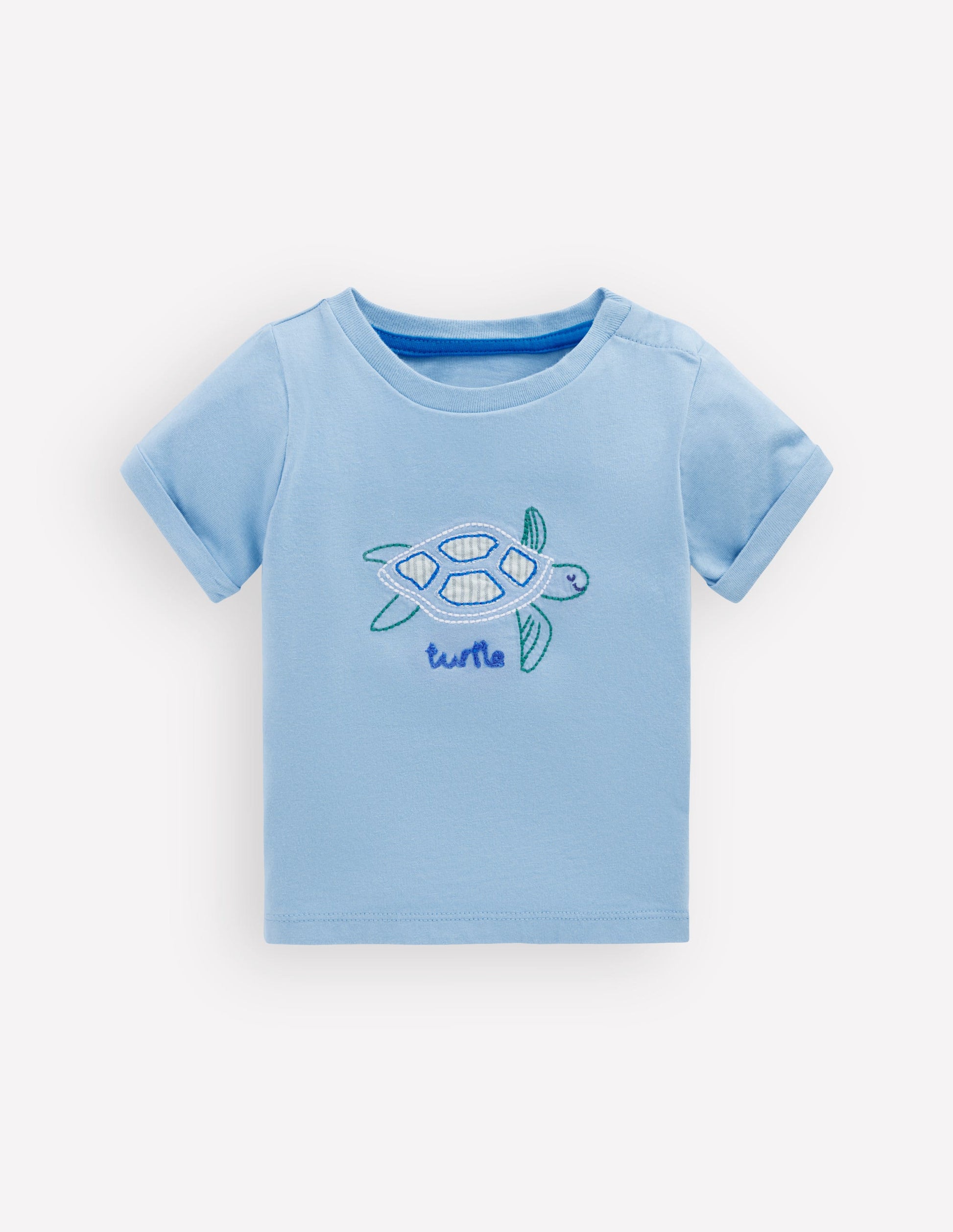 Short Sleeve Logo T-shirt-Blue Turtle Chain Stitch-1