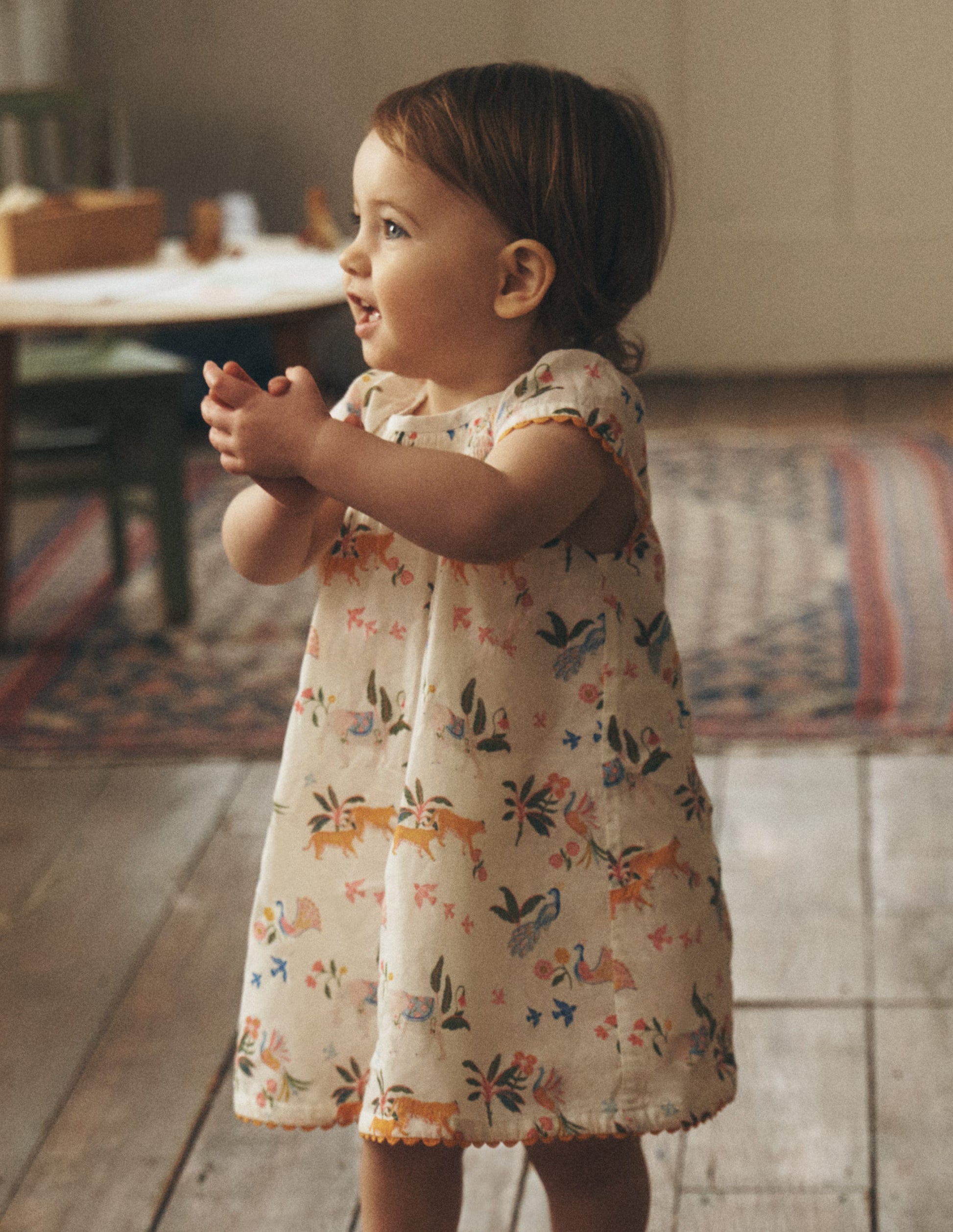 Floaty Shirred Dress-Ivory Jungle Animals-4