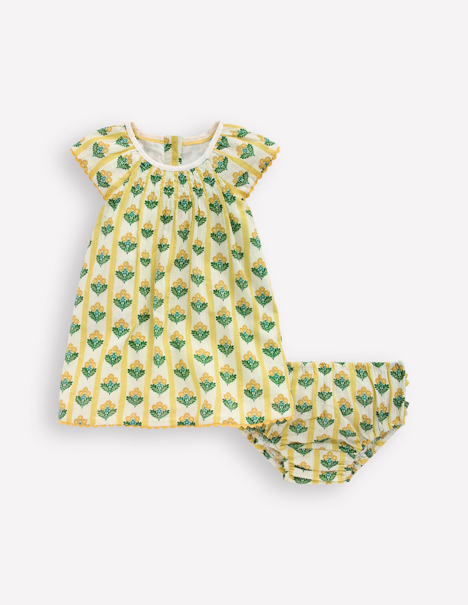 Floaty Shirred Dress-Yellow Flower Stem-1