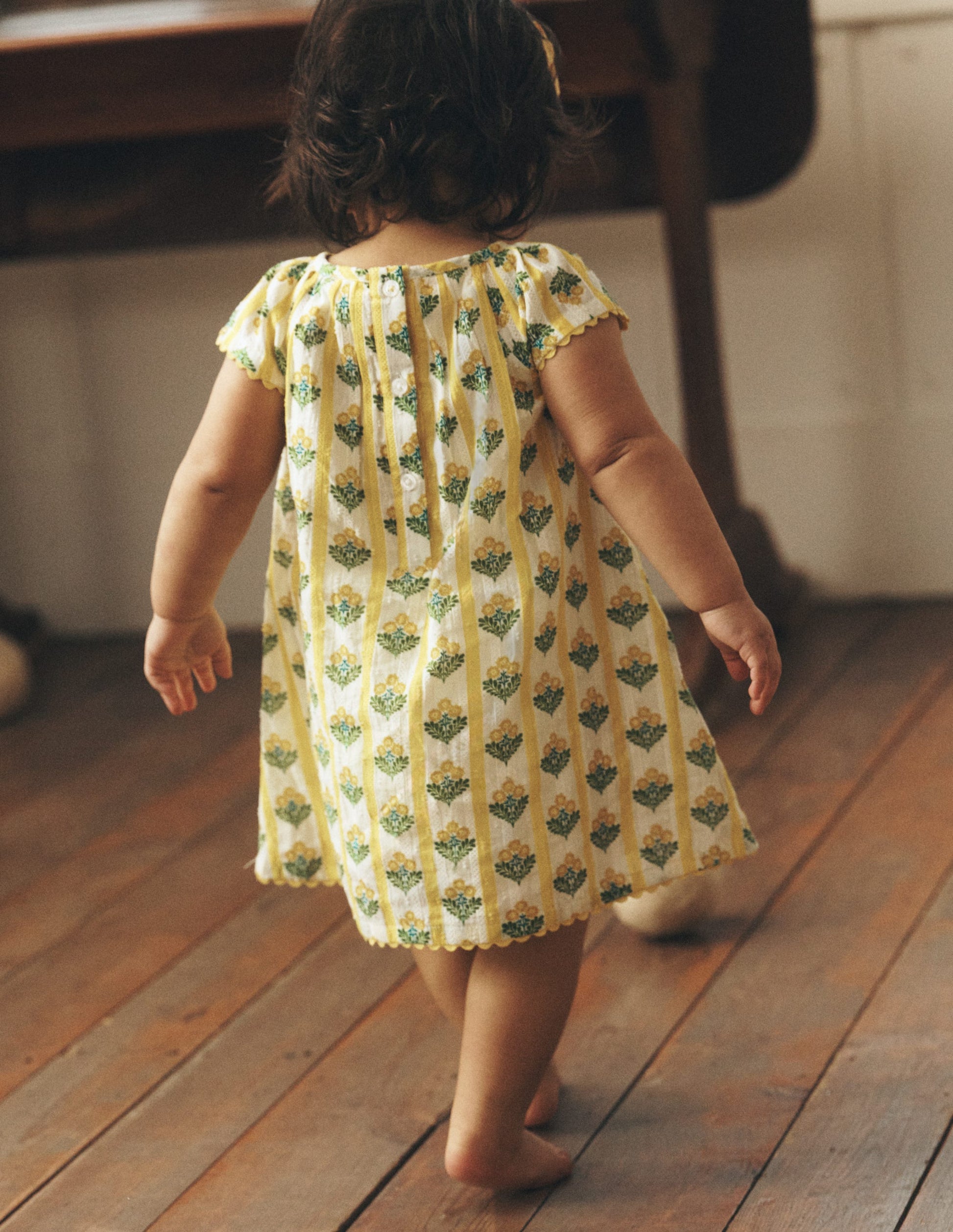 Floaty Shirred Dress-Yellow Flower Stem-4