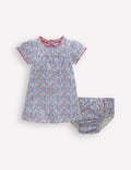 Gathered Jersey Dress-Bluejay Cherry Stripe