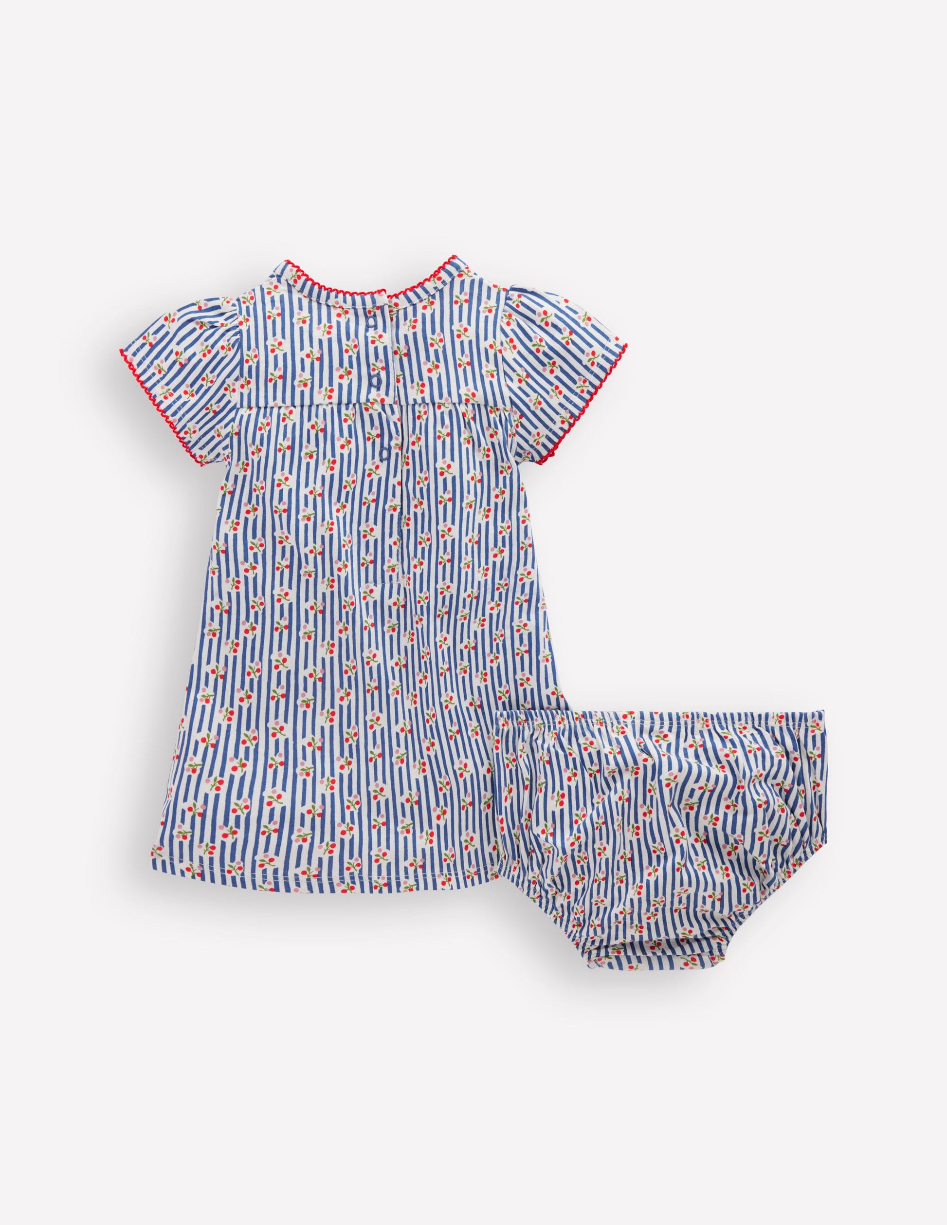 Gathered Jersey Dress-Bluejay Cherry Stripe-2