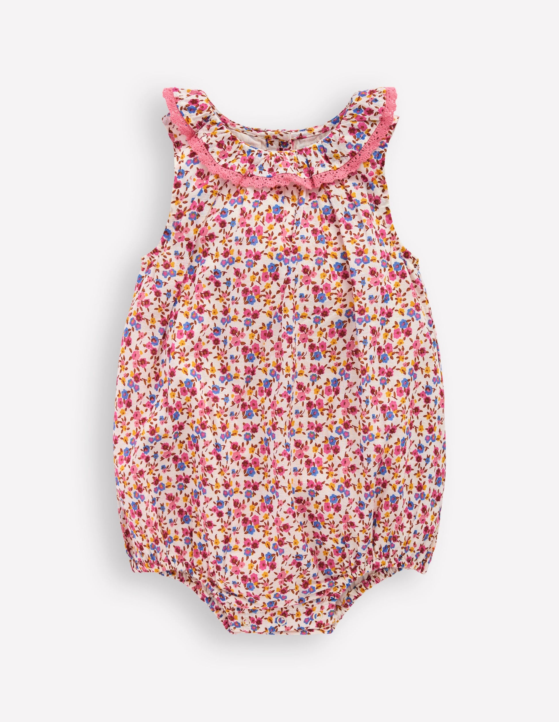 Frill Neck Bubble Romper-Pink Ditsy Floral-1