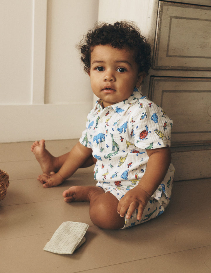Woven Shirt Play Set-Ivory Multi Jungle Animals