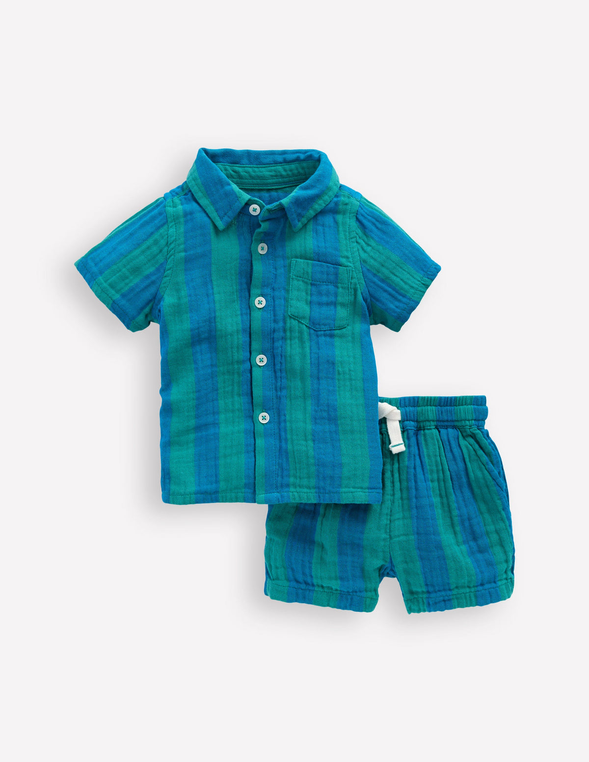 Woven Shirt Play Set-Blue and Green Stripe - Image 1