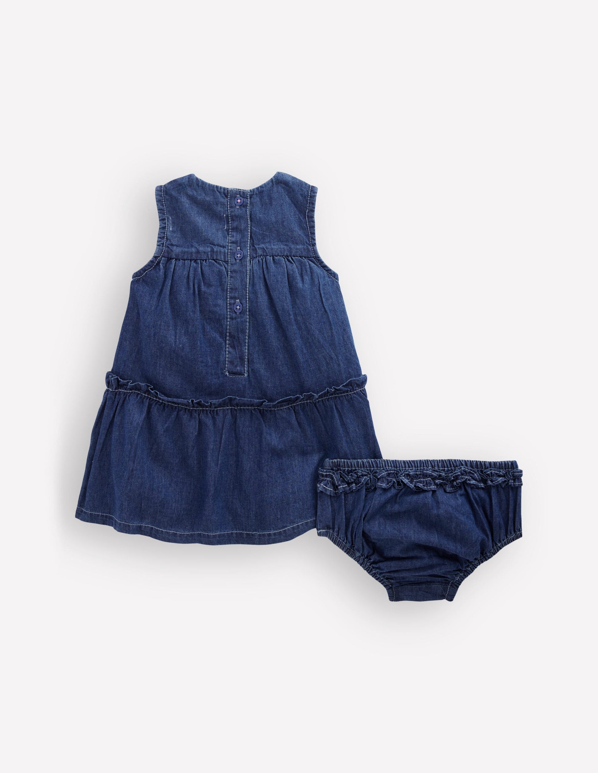Tiered Ruffle Dress-Chambray Embroidery-2