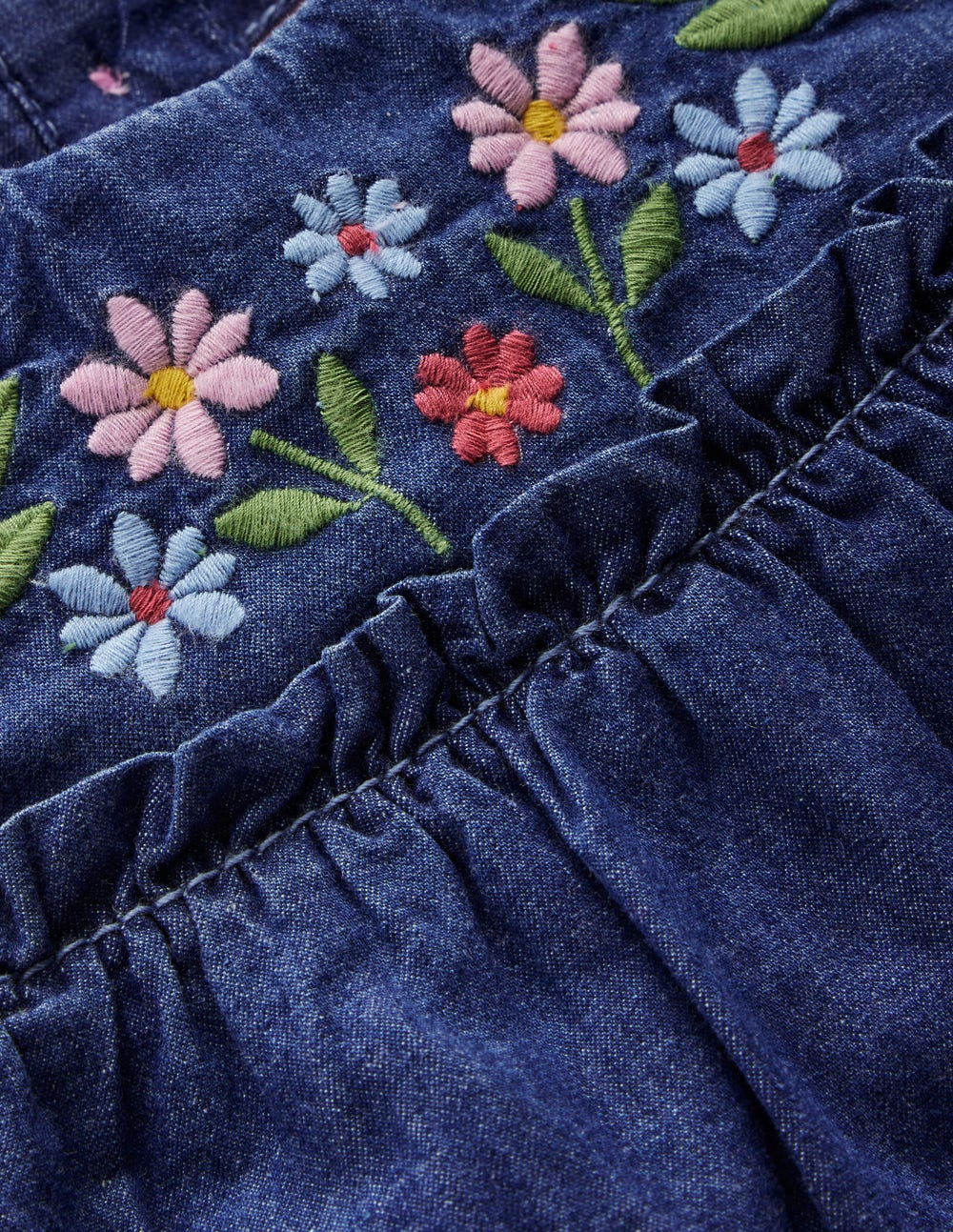 Tiered Ruffle Dress-Chambray Embroidery-3