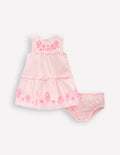 Tiered Ruffle Dress-Pink Embroidered Stripe