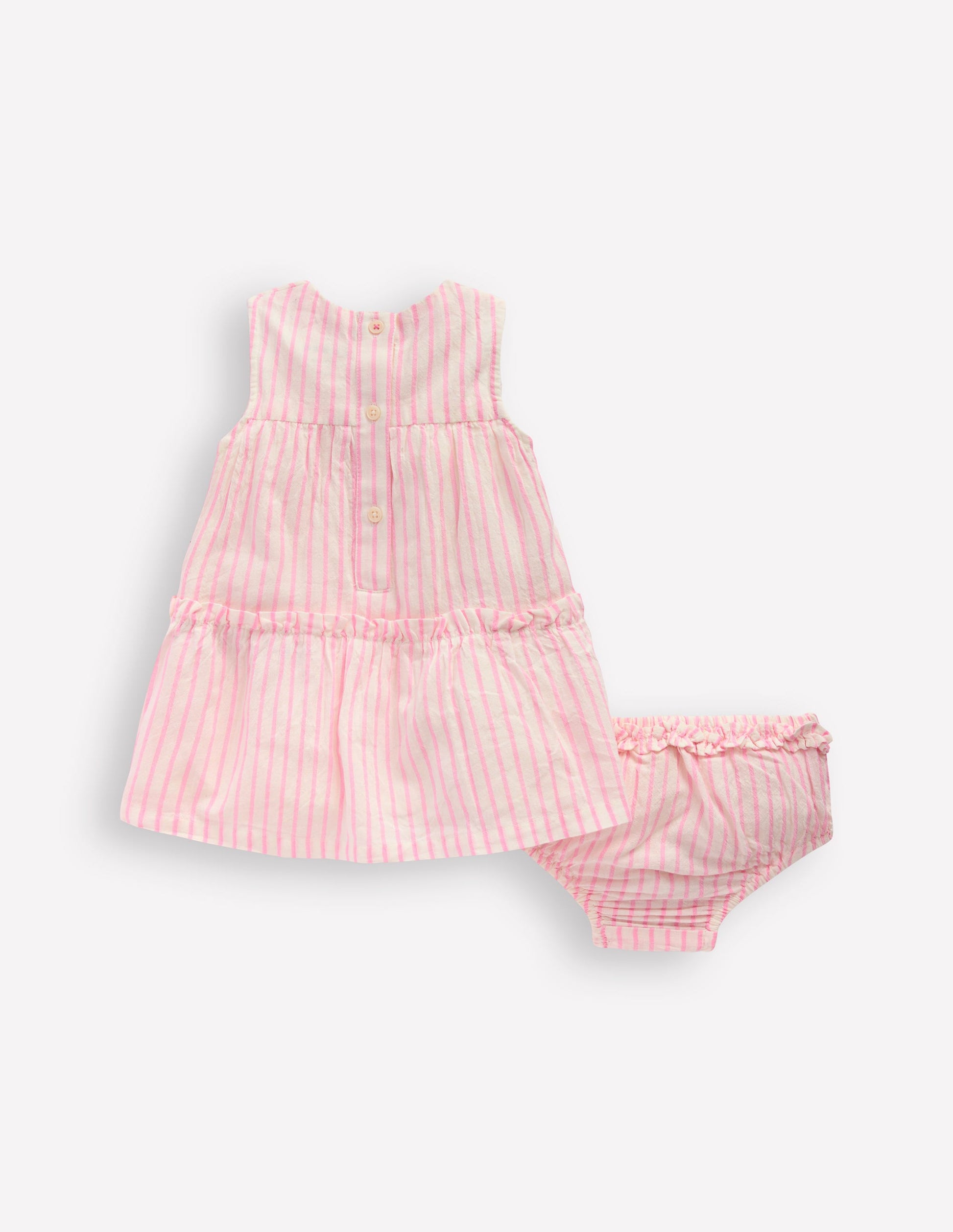 Tiered Ruffle Dress-Pink Embroidered Stripe-2