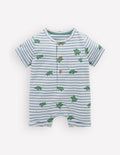 Short Sleeve Jersey Romper-Blue Stripe Baby Turtles