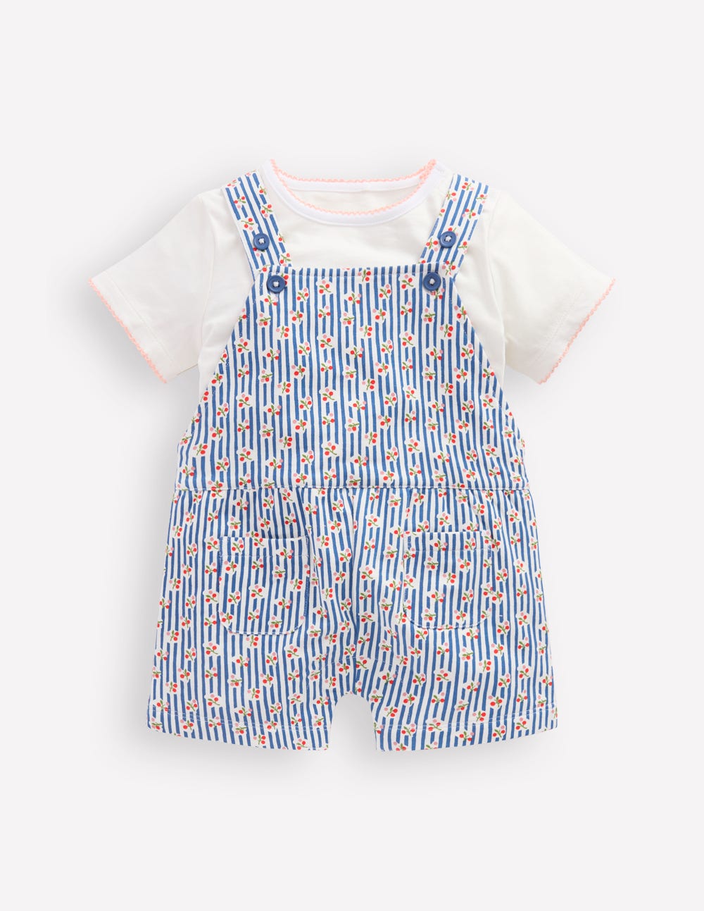 Short Jersey Dungaree Set-Bluejay Cherry Stripe-1