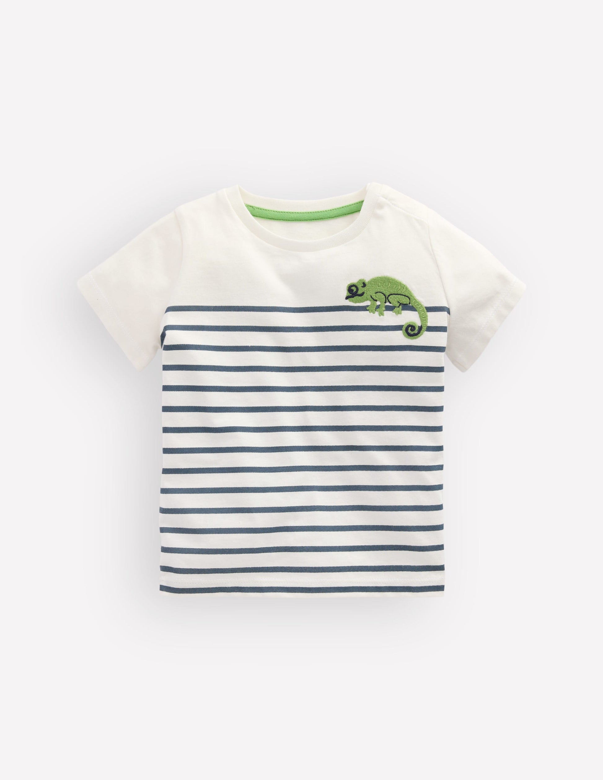 Boys Embroidered T-Shirt-Blue Stripe Chameleon-1