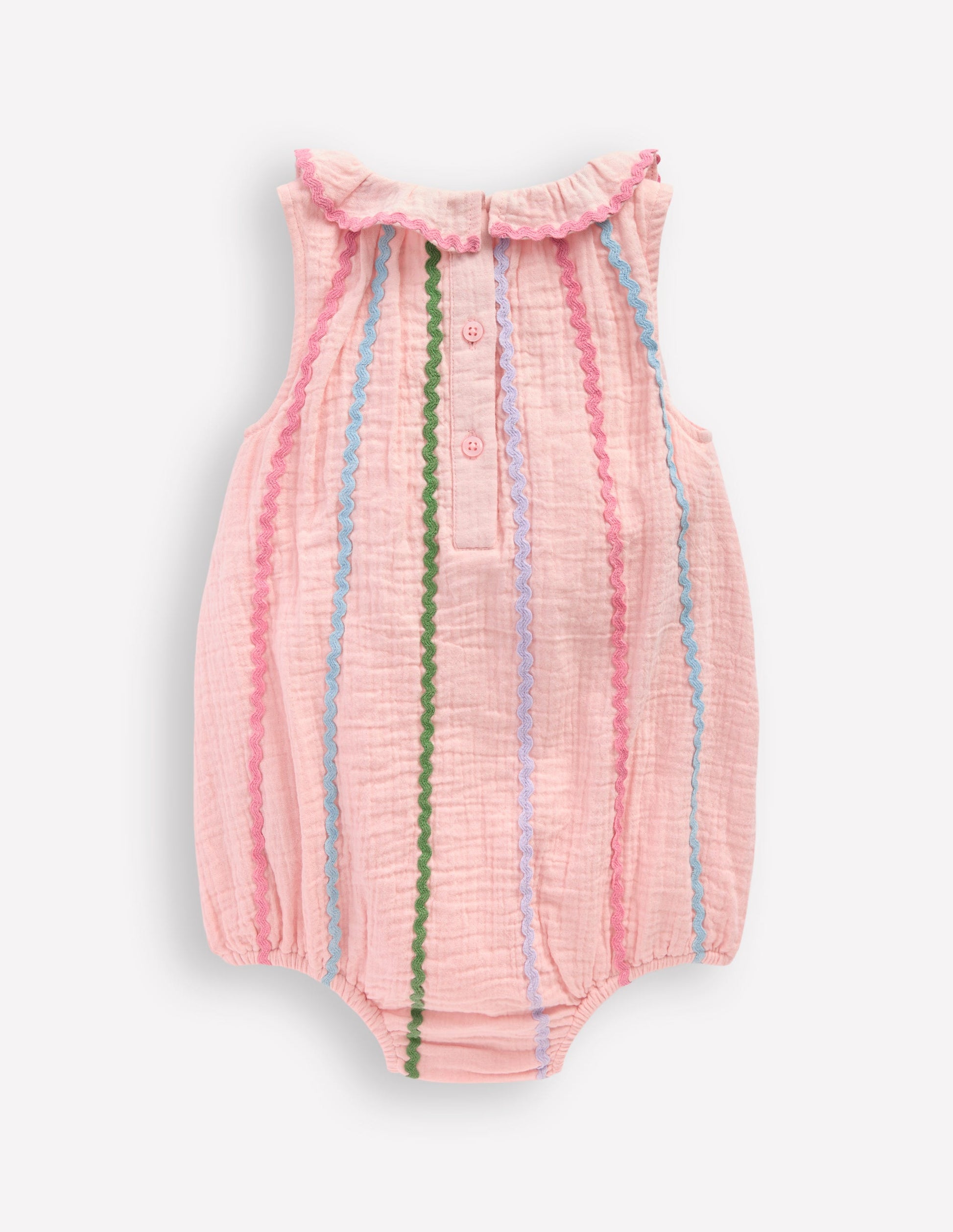 Double Cloth Bubble Romper-Chalk Pink Multi Ric Rac-2