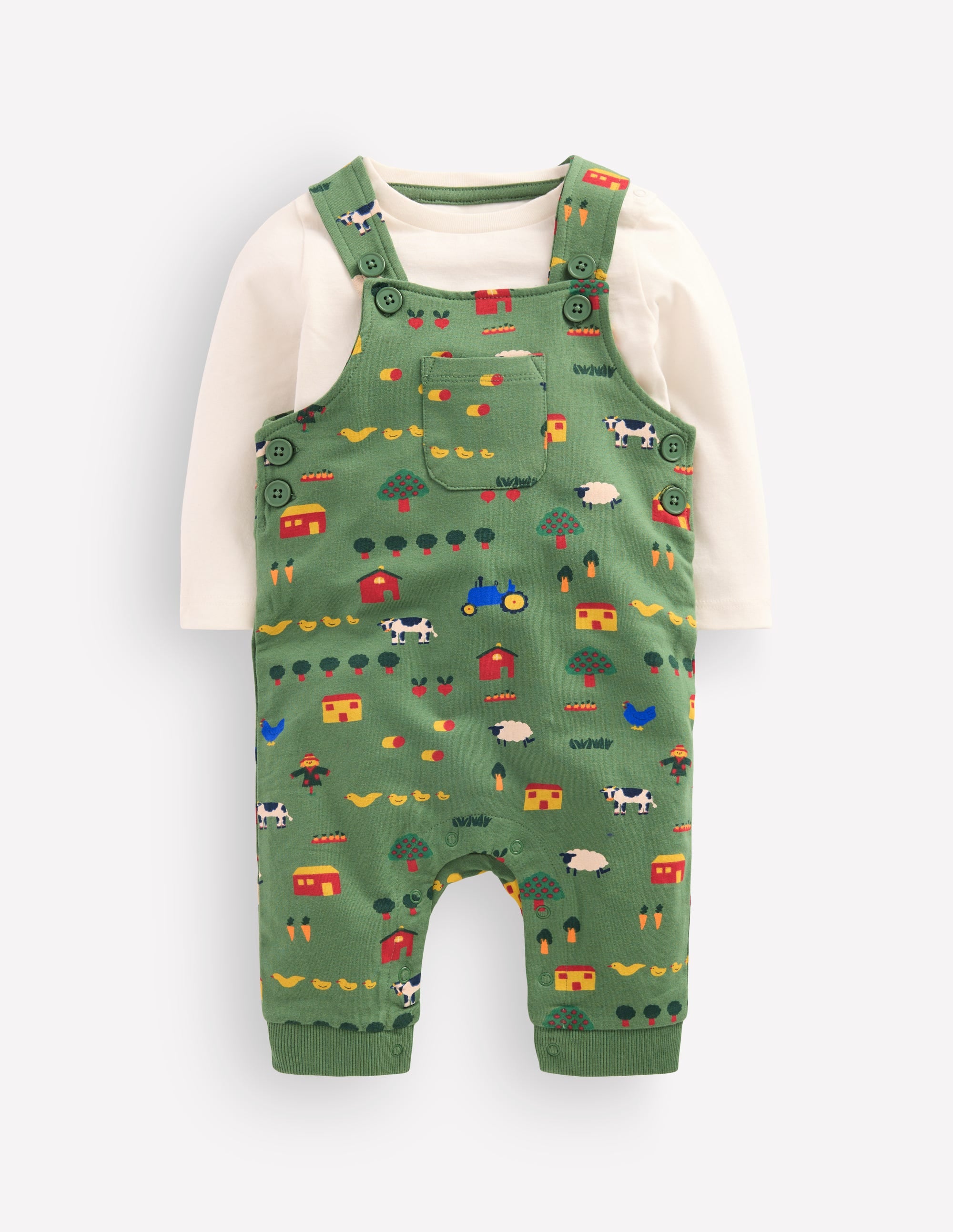 Jersey Dungarees Set-Green Farm - Image 1