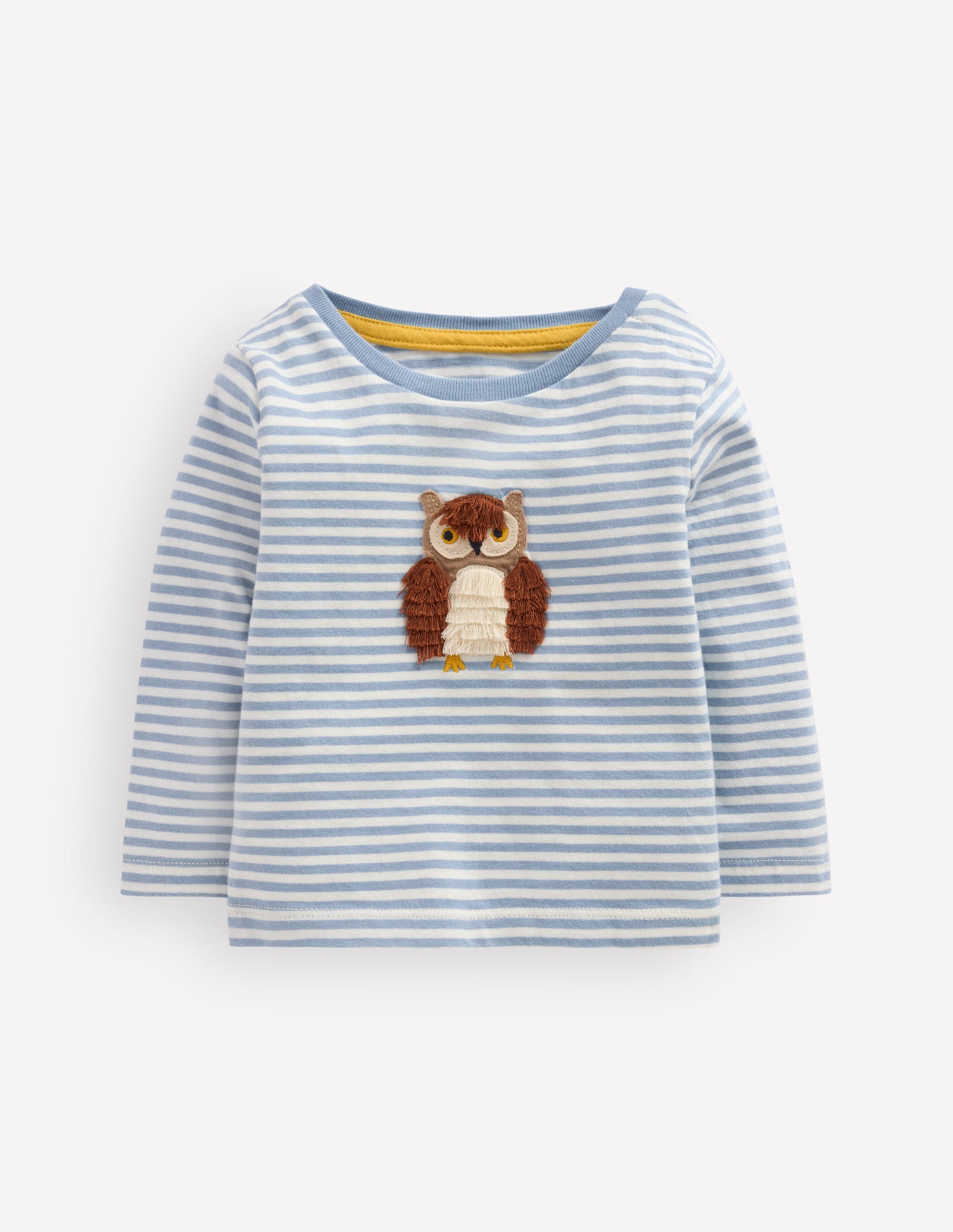 Long Sleeve Appliqué T-shirt-Blue Owl-1