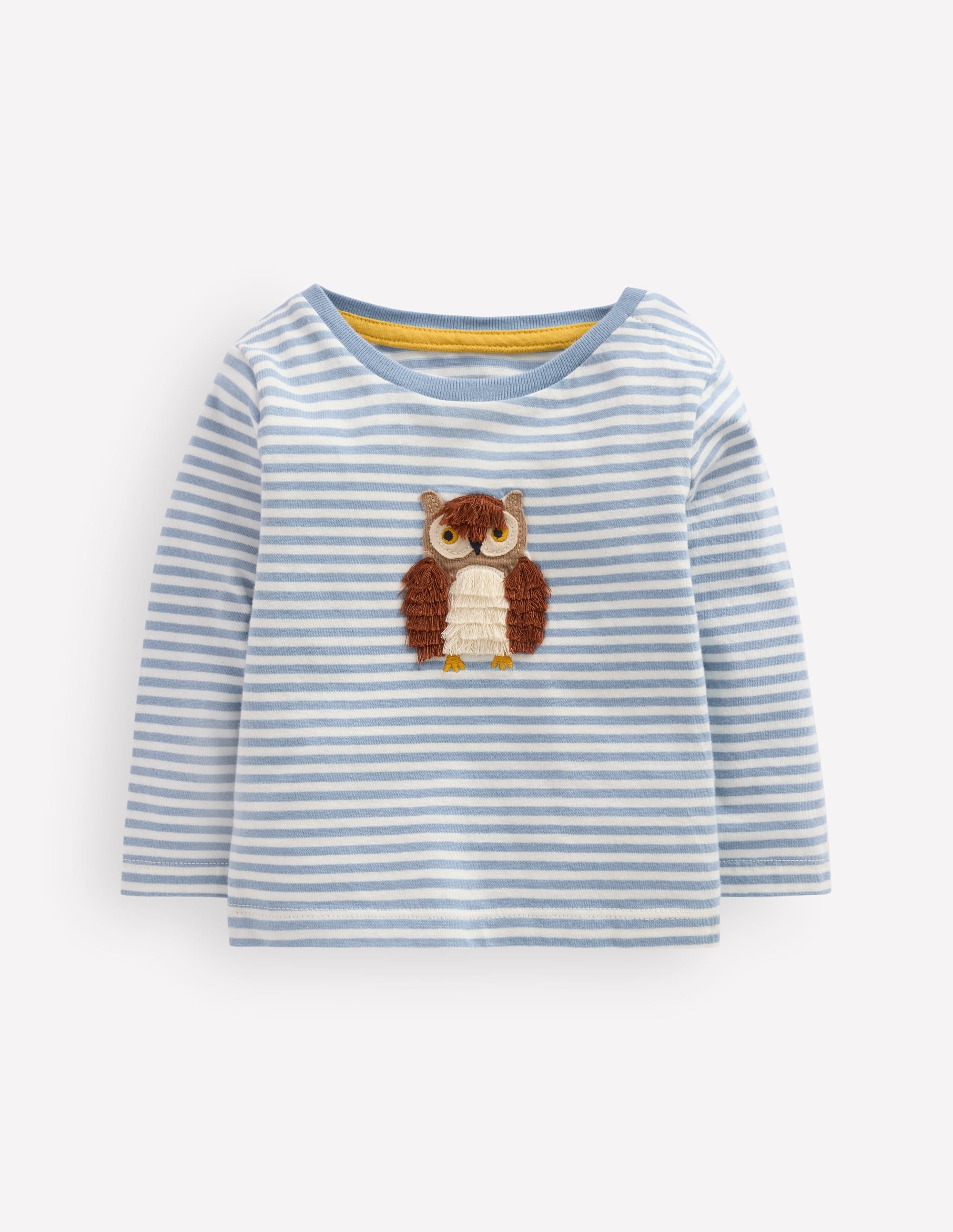 Long Sleeve Appliqué T-shirt-Blue Owl - Image 1