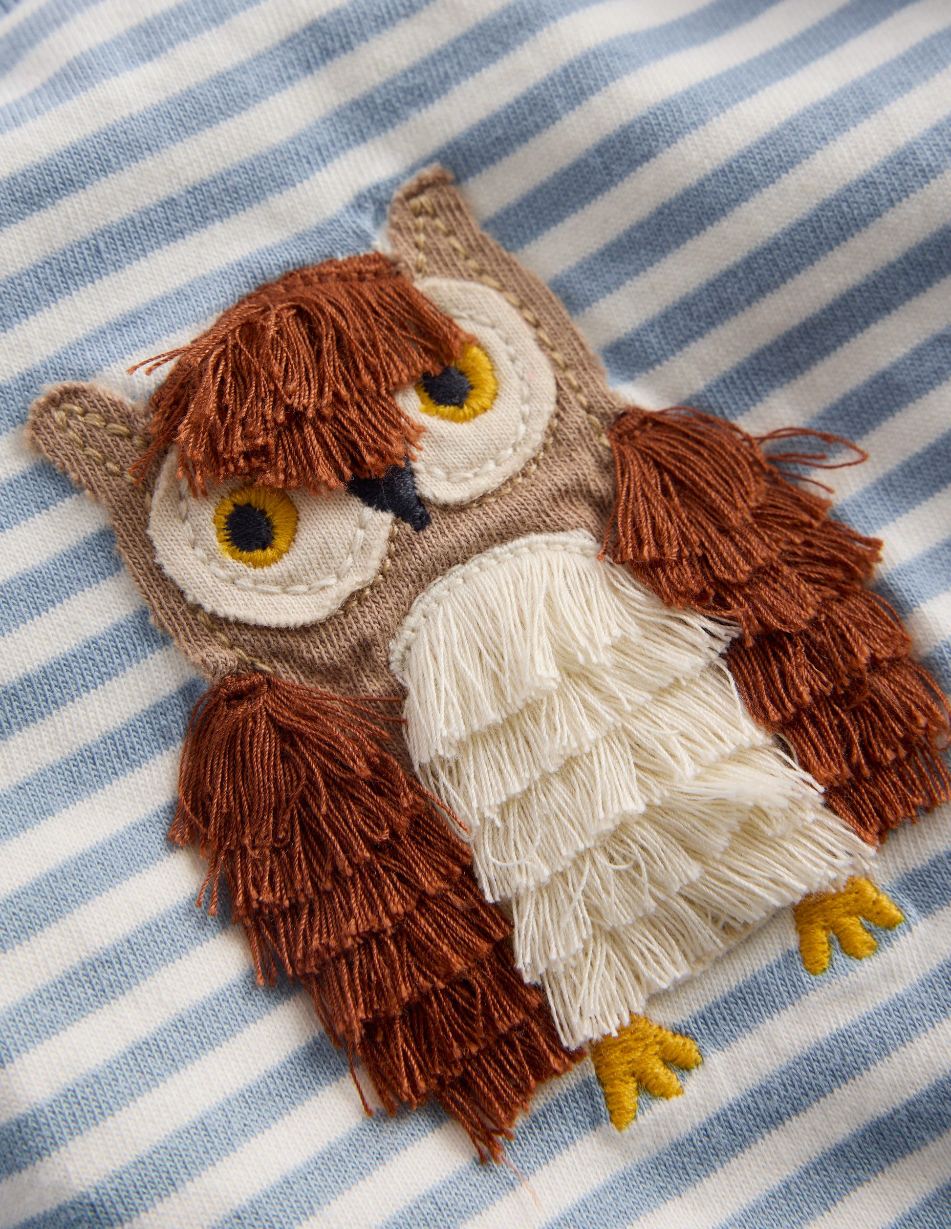 Long Sleeve Appliqué T-shirt-Blue Owl-3