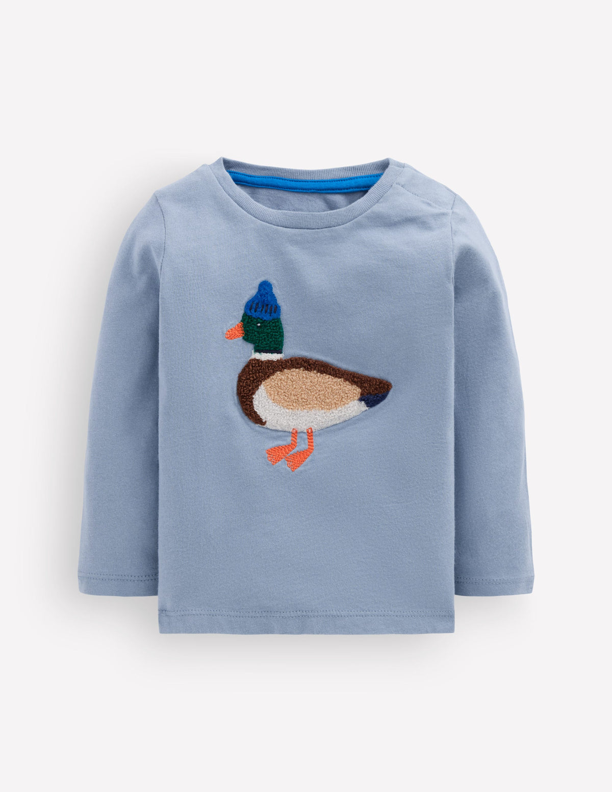 Long Sleeve Appliqué T-shirt-French Blue Duck-1