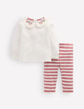 Collared Jersey Set-Ivory/Pink Embroidered