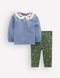 Collared Jersey Set-French Blue & Green Floral