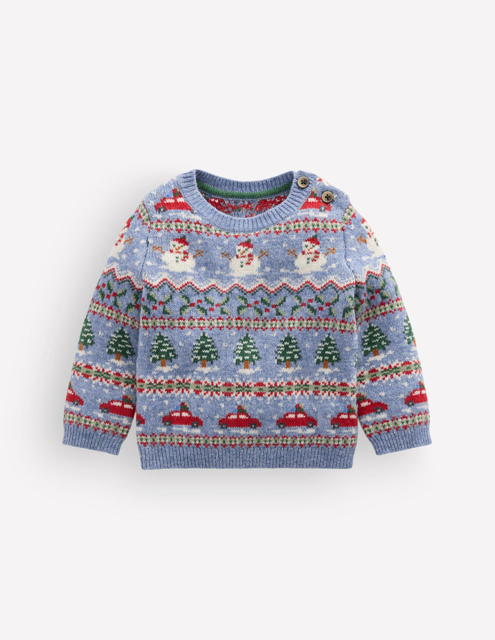 Fair isle Jumper-Glacier Blue Festive Fair Isle