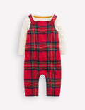 Front Pocket Romper Set-Red Family Check