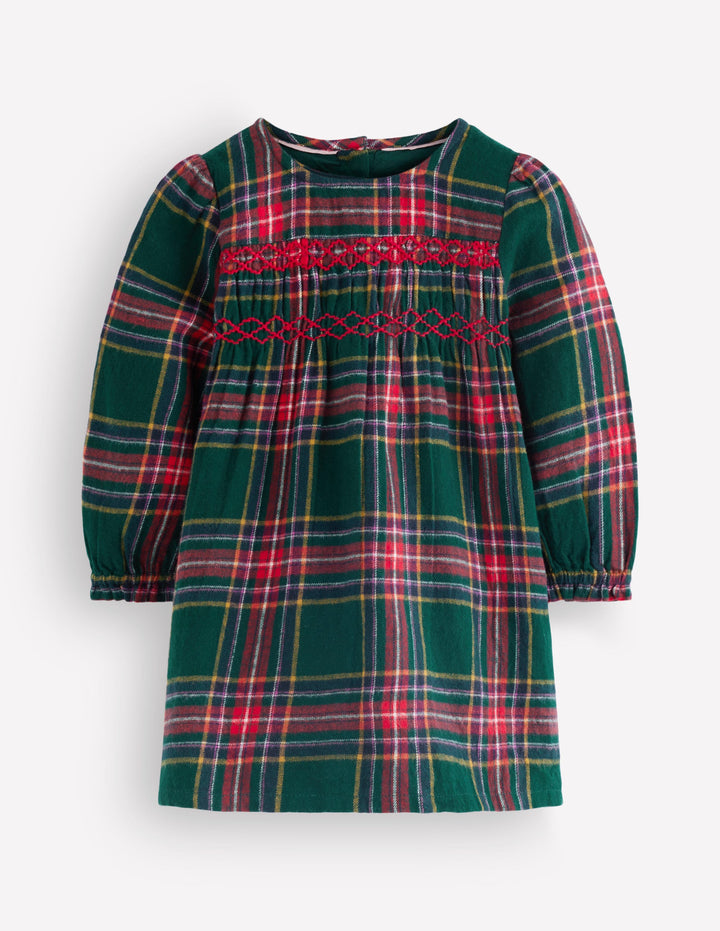 Smocked Occasion Dress-Green Family Check
