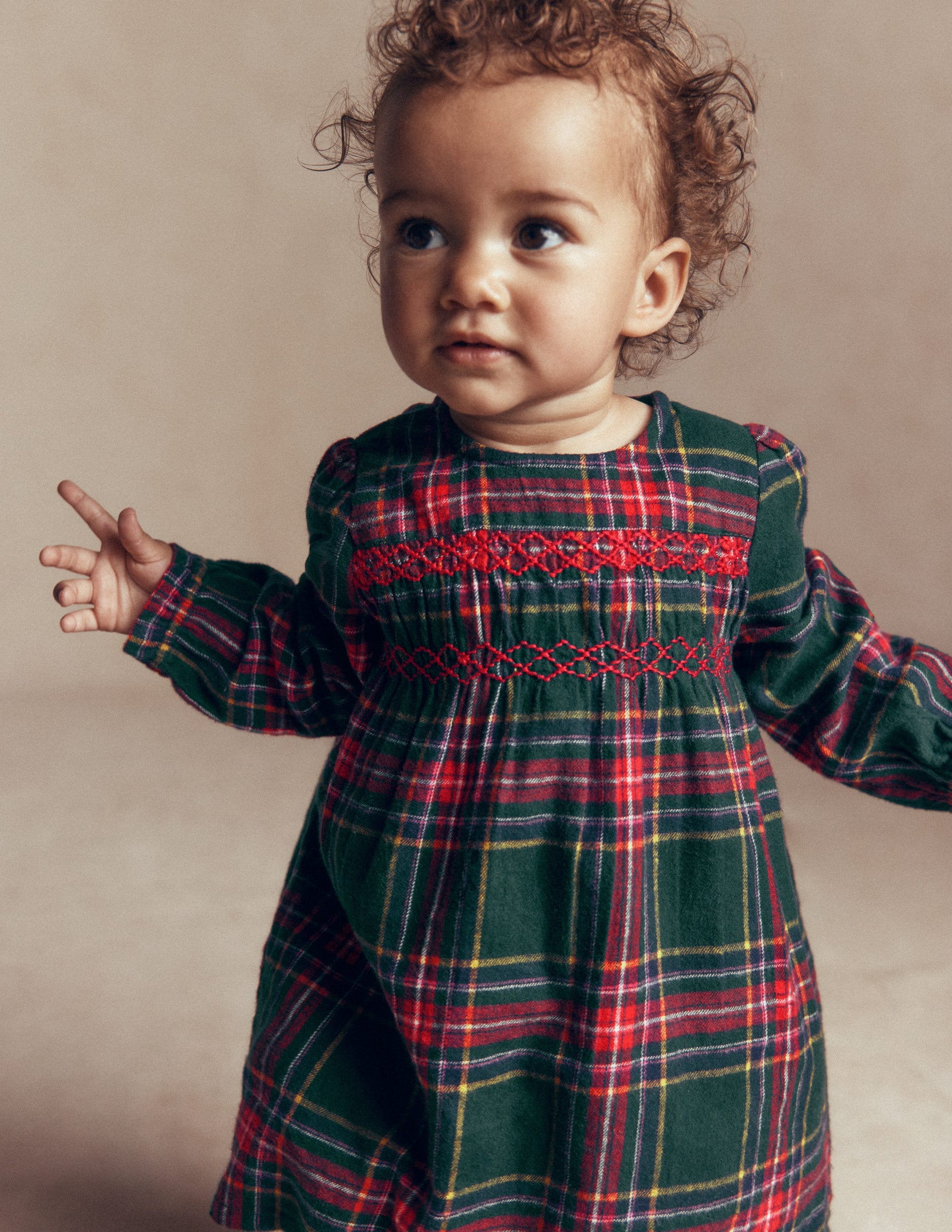 Smocked Occasion Dress-Green Family Check-2