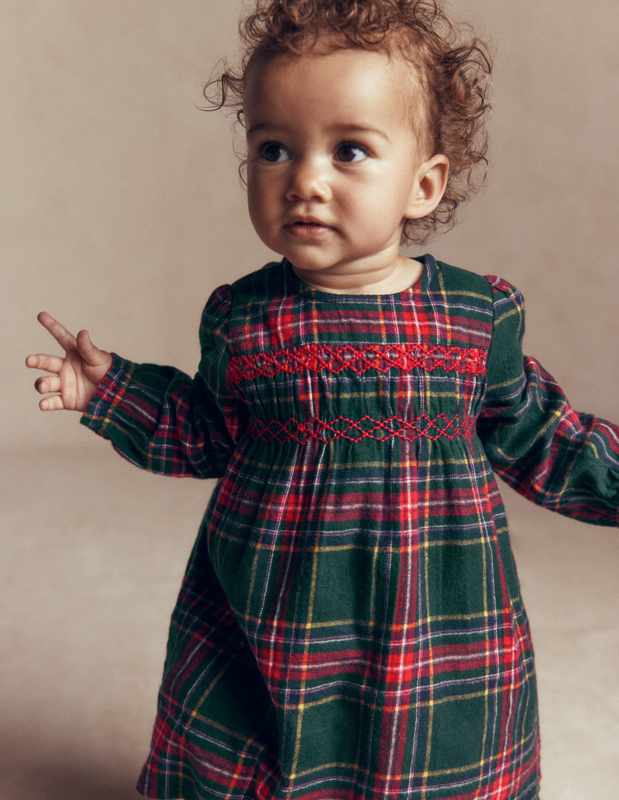 Smocked Occasion Dress-Green Family Check - Image 2
