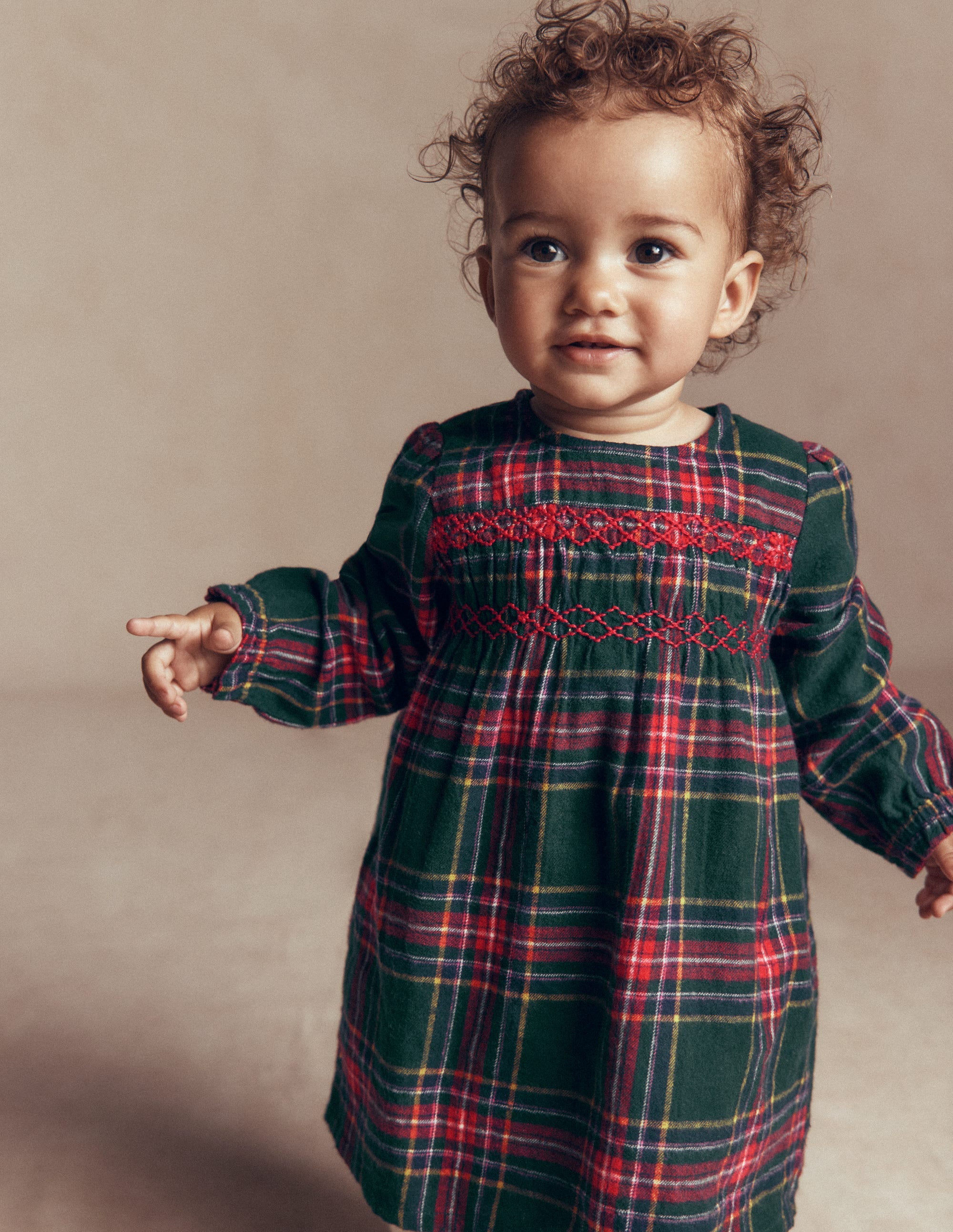 Smocked Occasion Dress-Green Family Check - Image 4