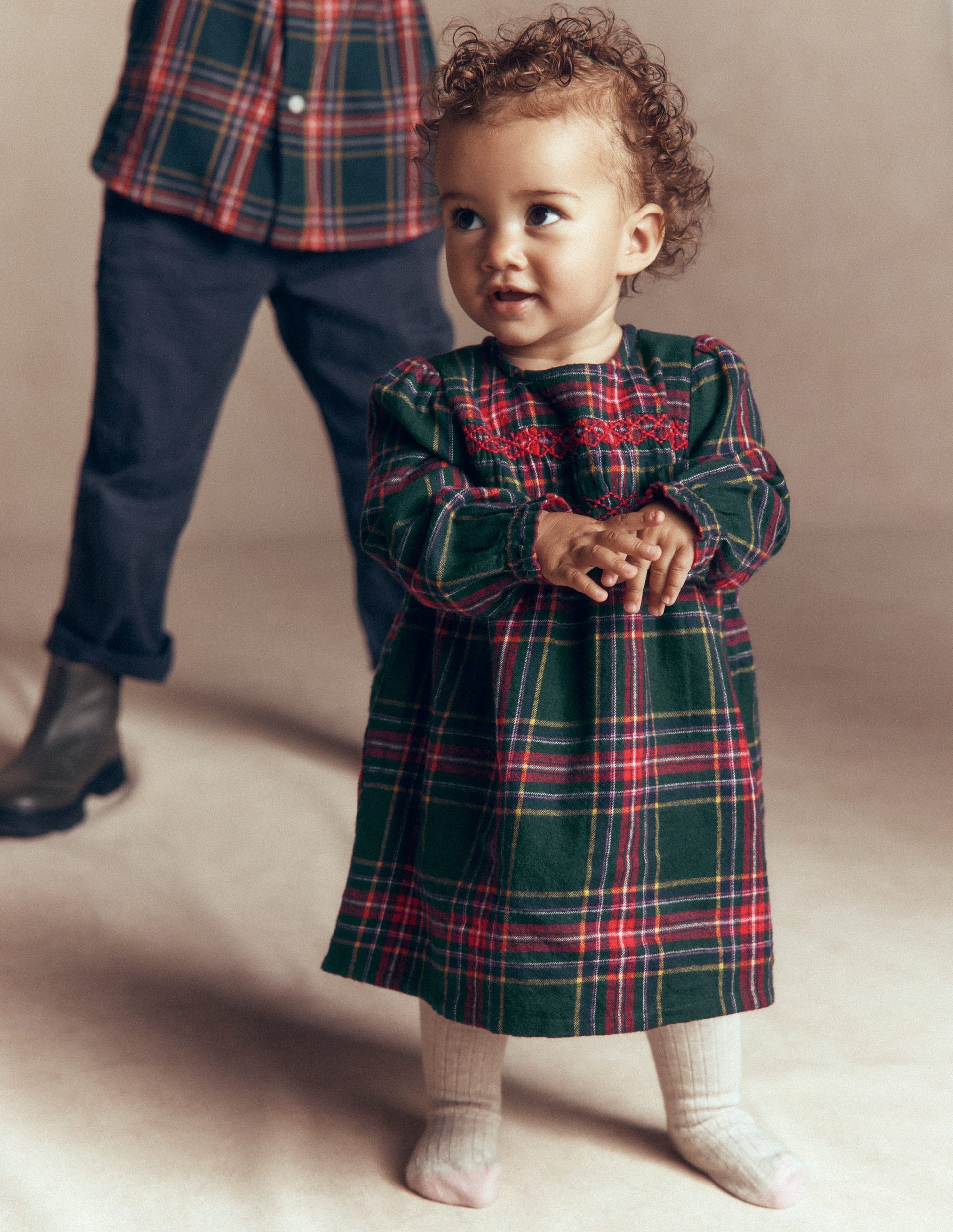 Smocked Occasion Dress-Green Family Check-5