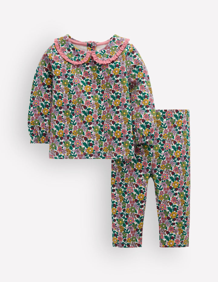 Pretty Collar Sweat Set-Raspberry Floral